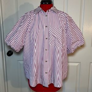 Fate Purple White Stripped Button Down Collar Shirt Balloon Puff Sleeve Size M